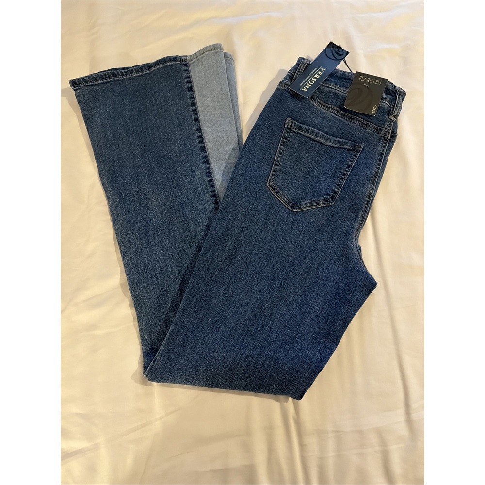 Versona Women's Boho Hippie Size 8 Modern Split Bell Bottom Jeans Stretch NWT